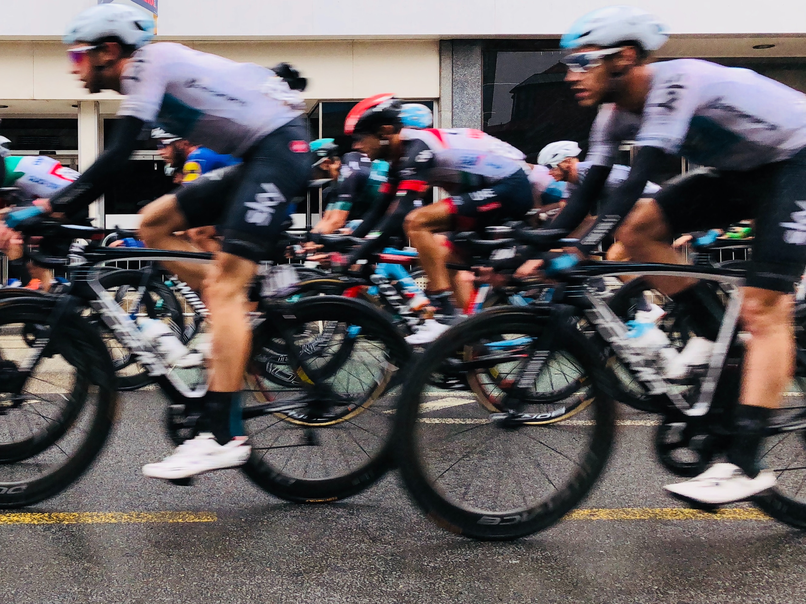 A lot of cyclists during a race.